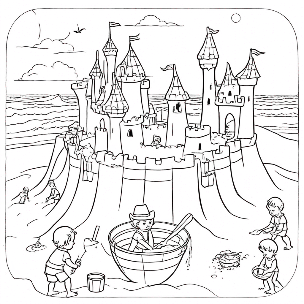 Bluey Beach sandcastle coloring page from bluey theme - free printable line art for kids and adults
