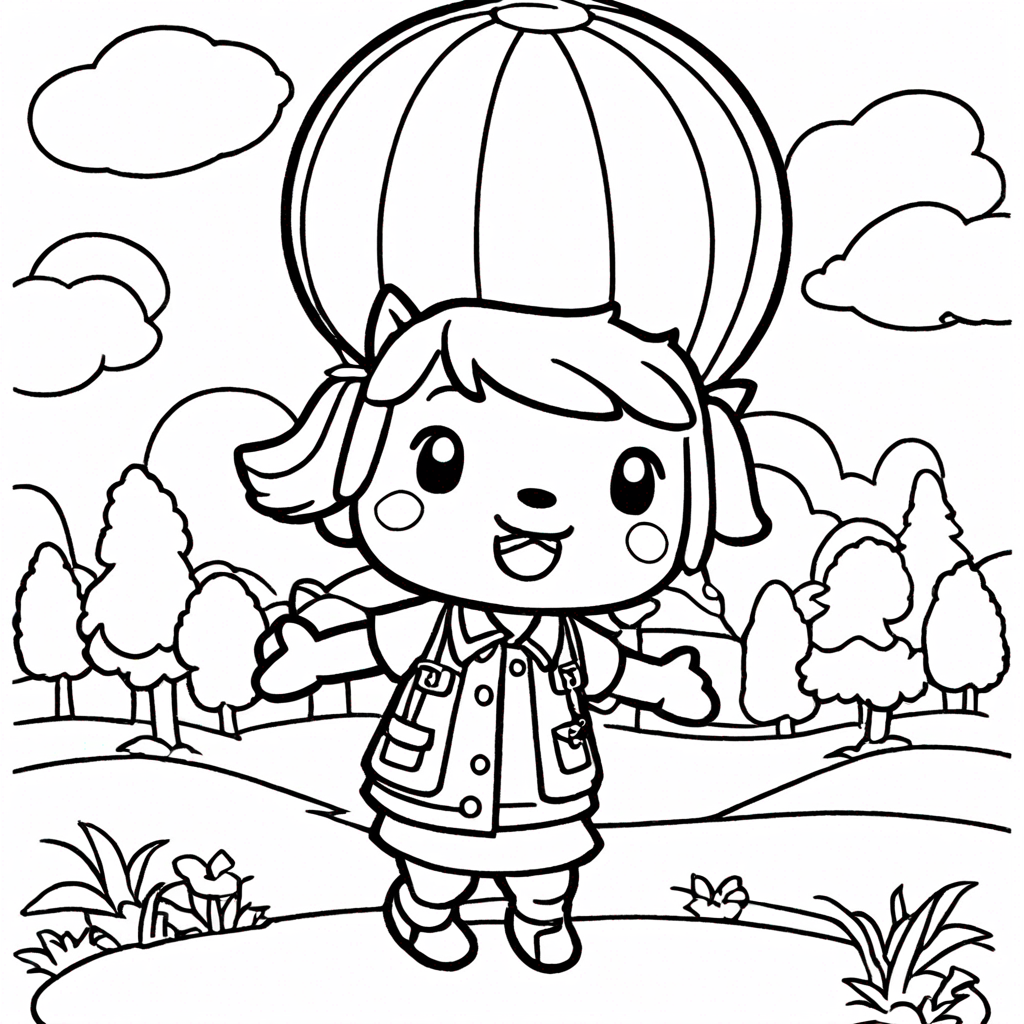A Floating Animal Crossing Balloon Present coloring page from Animal Crossing theme - free printable line art for kids and adults