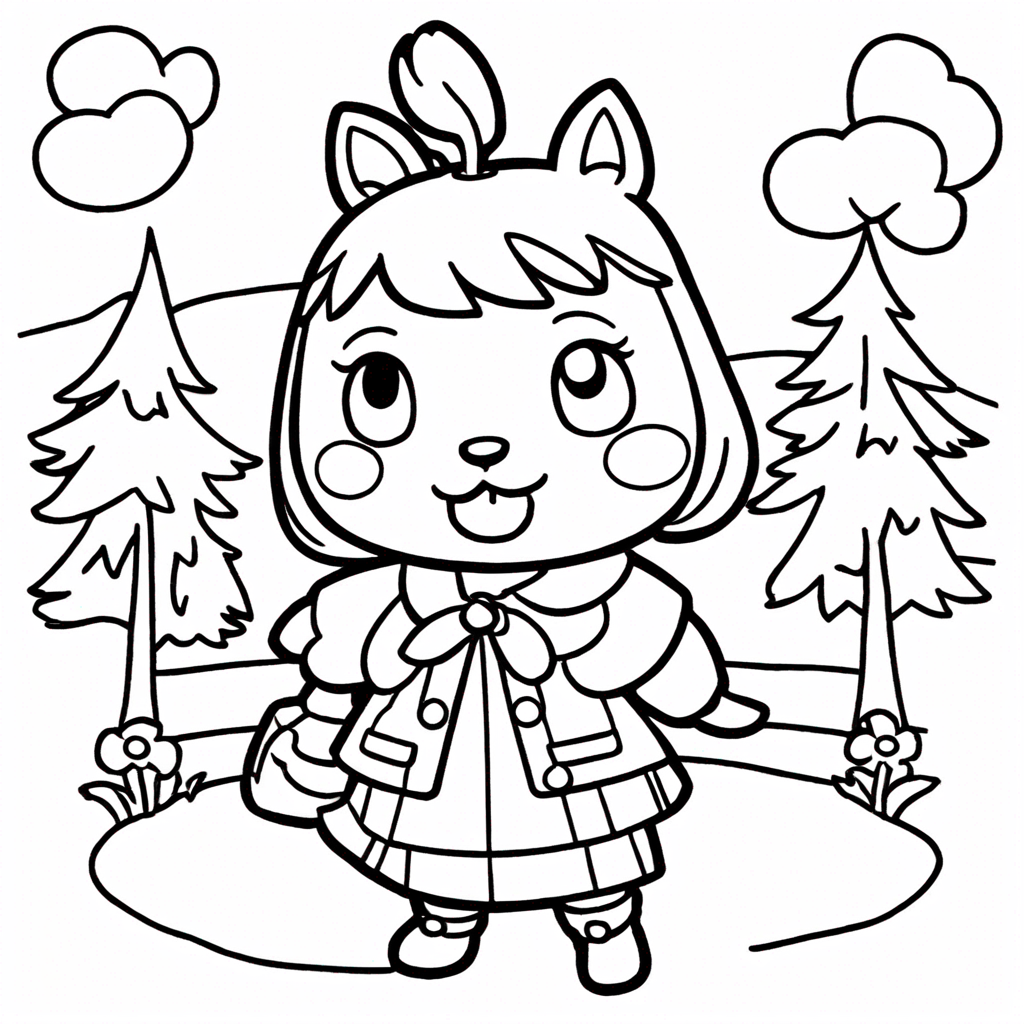 A Simple Animal Crossing Apple coloring page from Animal Crossing theme - free printable line art for kids and adults