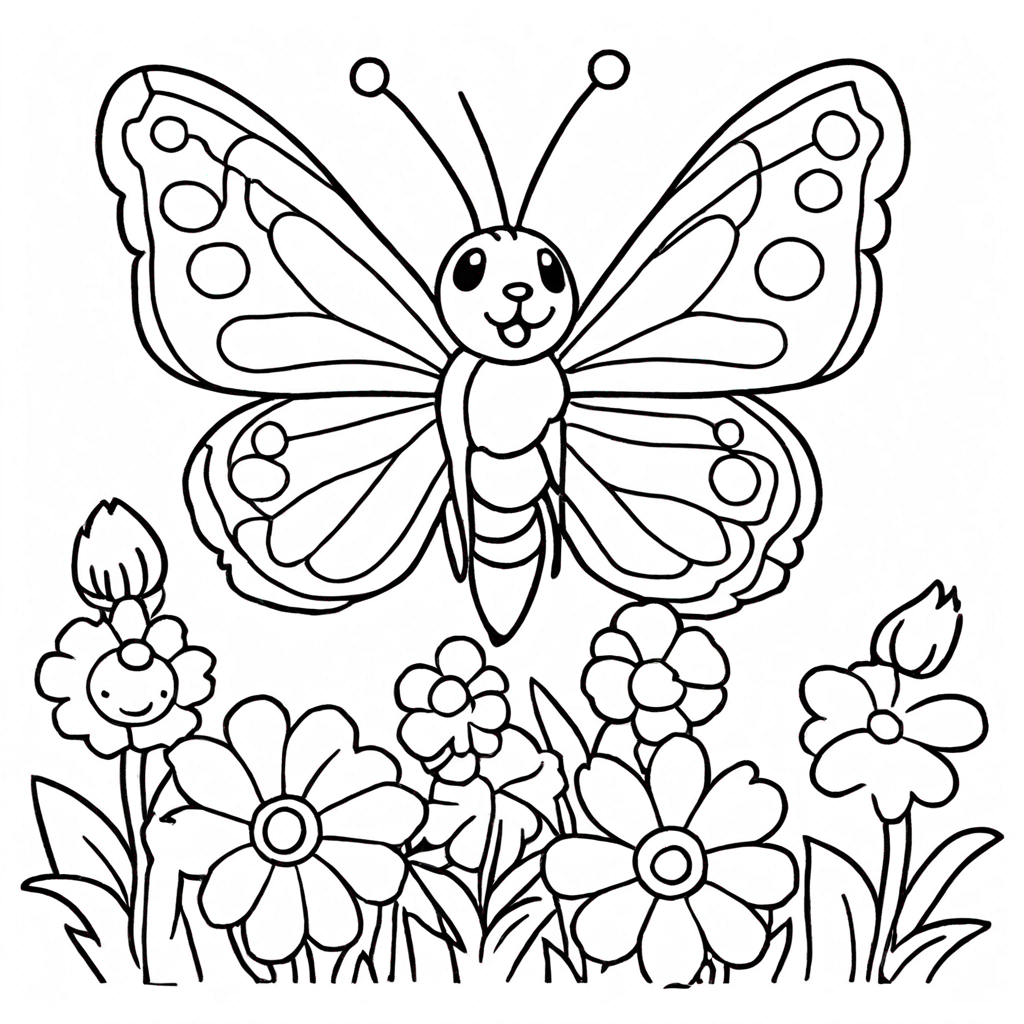 A Simple Animal Crossing Butterfly On A Flower coloring page from Animal Crossing theme - free printable line art for kids and adults