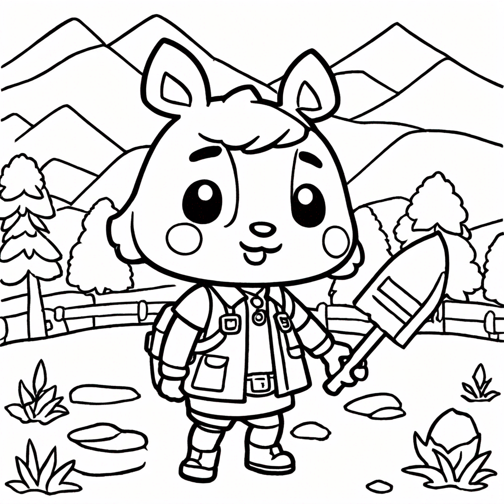 A Simple Animal Crossing Shovel And Pitfall coloring page from Animal Crossing theme - free printable line art for kids and adults