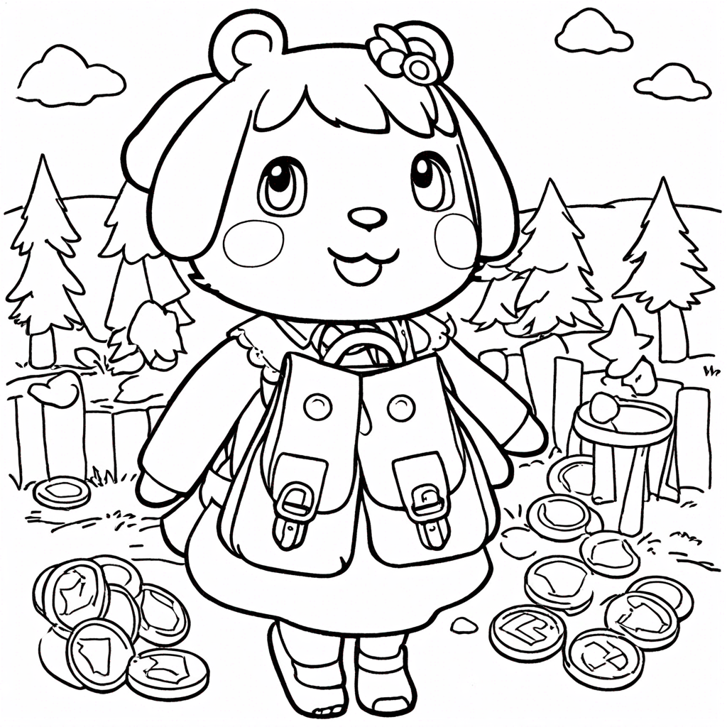 Animal Crossing Bell Bag And Coins coloring page from Animal Crossing theme - free printable line art for kids and adults