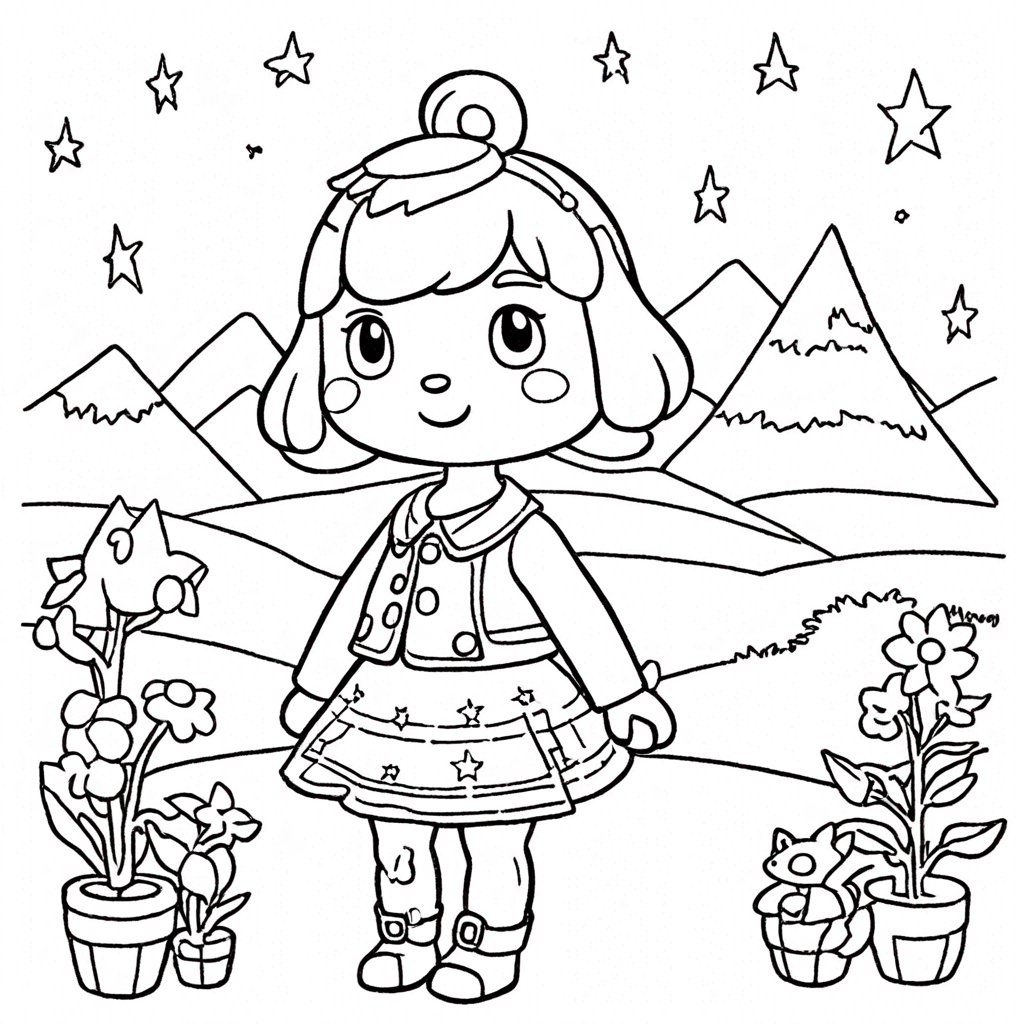 Animal Crossing Character Celeste Watching The Stars coloring page from Animal Crossing theme - free printable line art for kids and adults