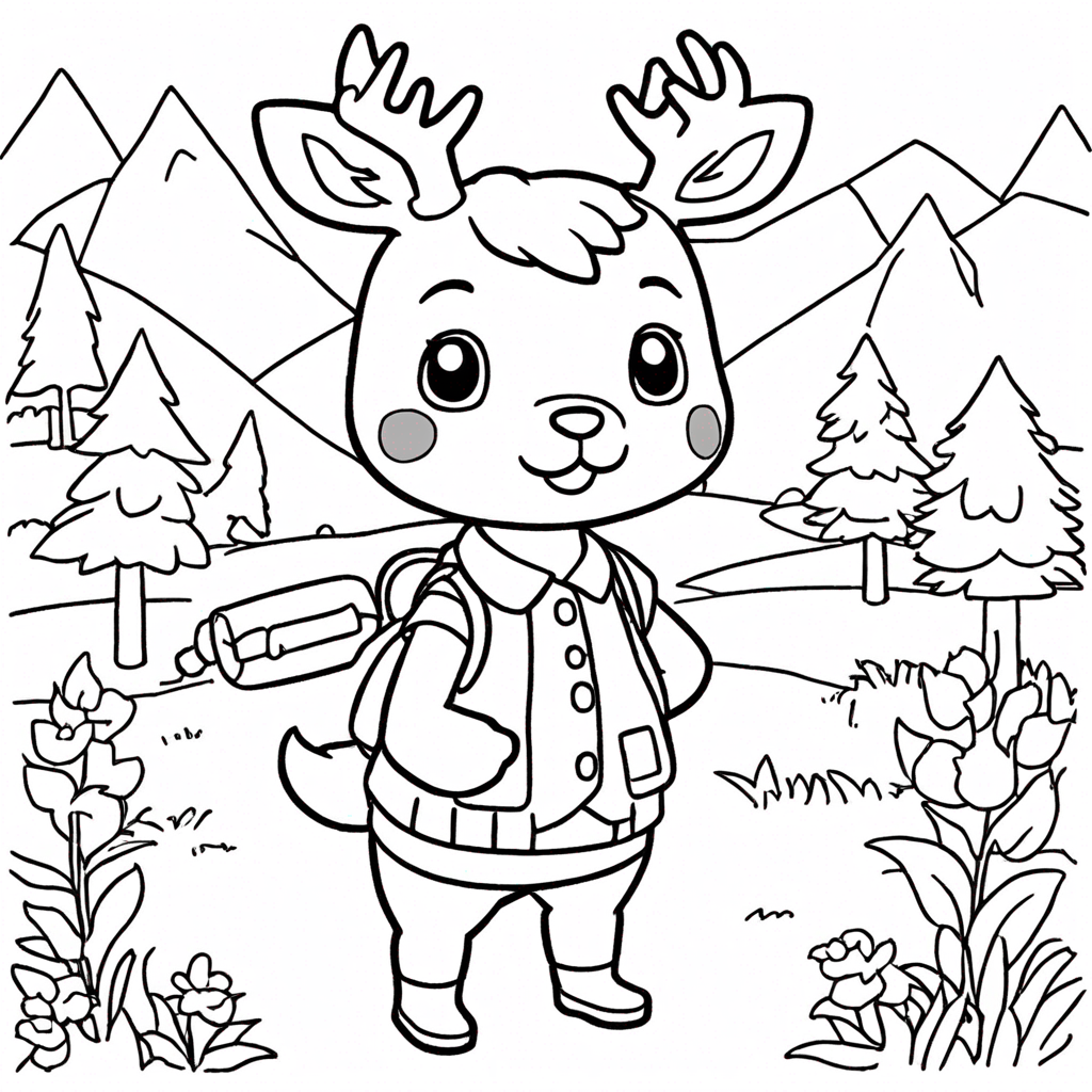 Animal Crossing Villager Fauna The Deer coloring page from Animal Crossing theme - free printable line art for kids and adults