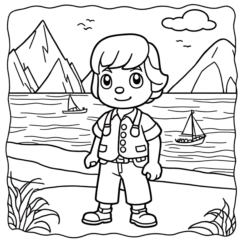 Gulliver Washed Up On The Animal Crossing Shore coloring page from Animal Crossing theme - free printable line art for kids and adults