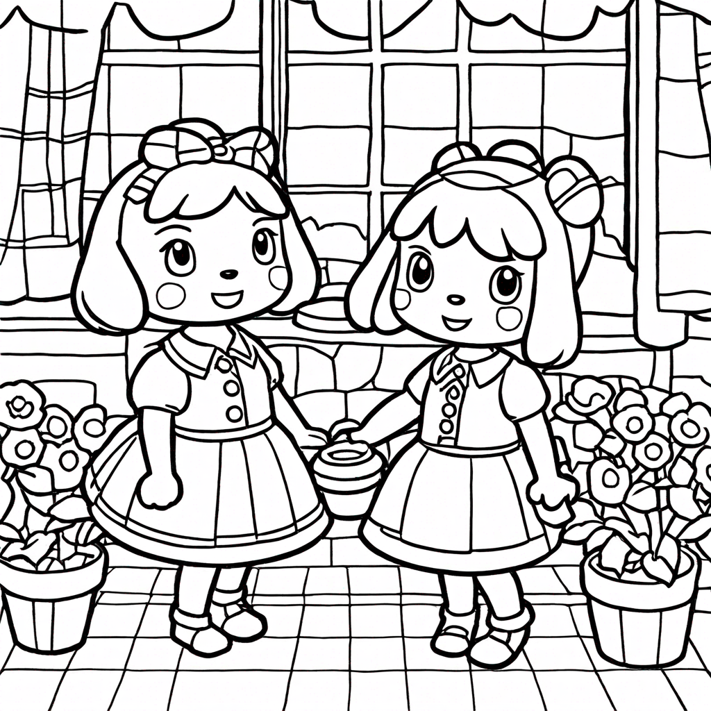 The Able Sisters In The Animal Crossing Shop coloring page from Animal Crossing theme - free printable line art for kids and adults