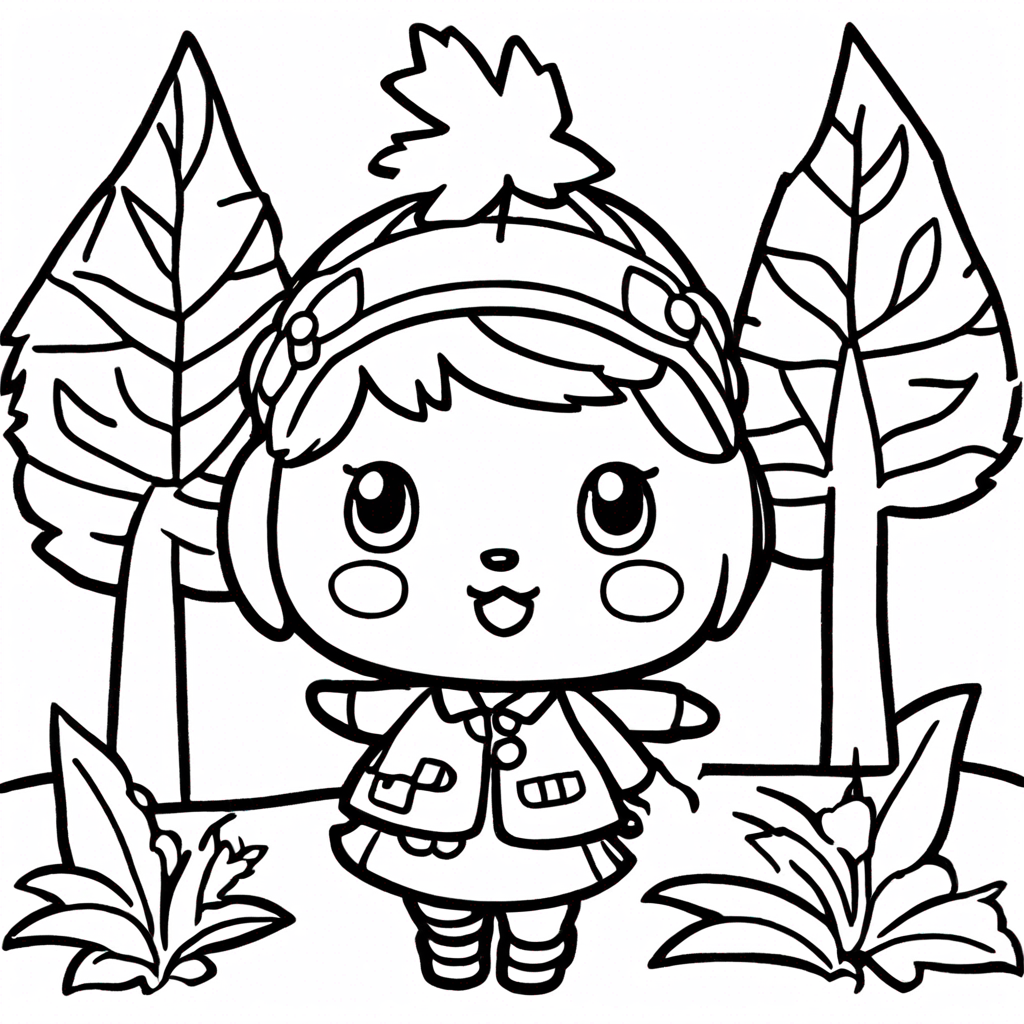 The Animal Crossing Nook Leaf Logo coloring page from Animal Crossing theme - free printable line art for kids and adults
