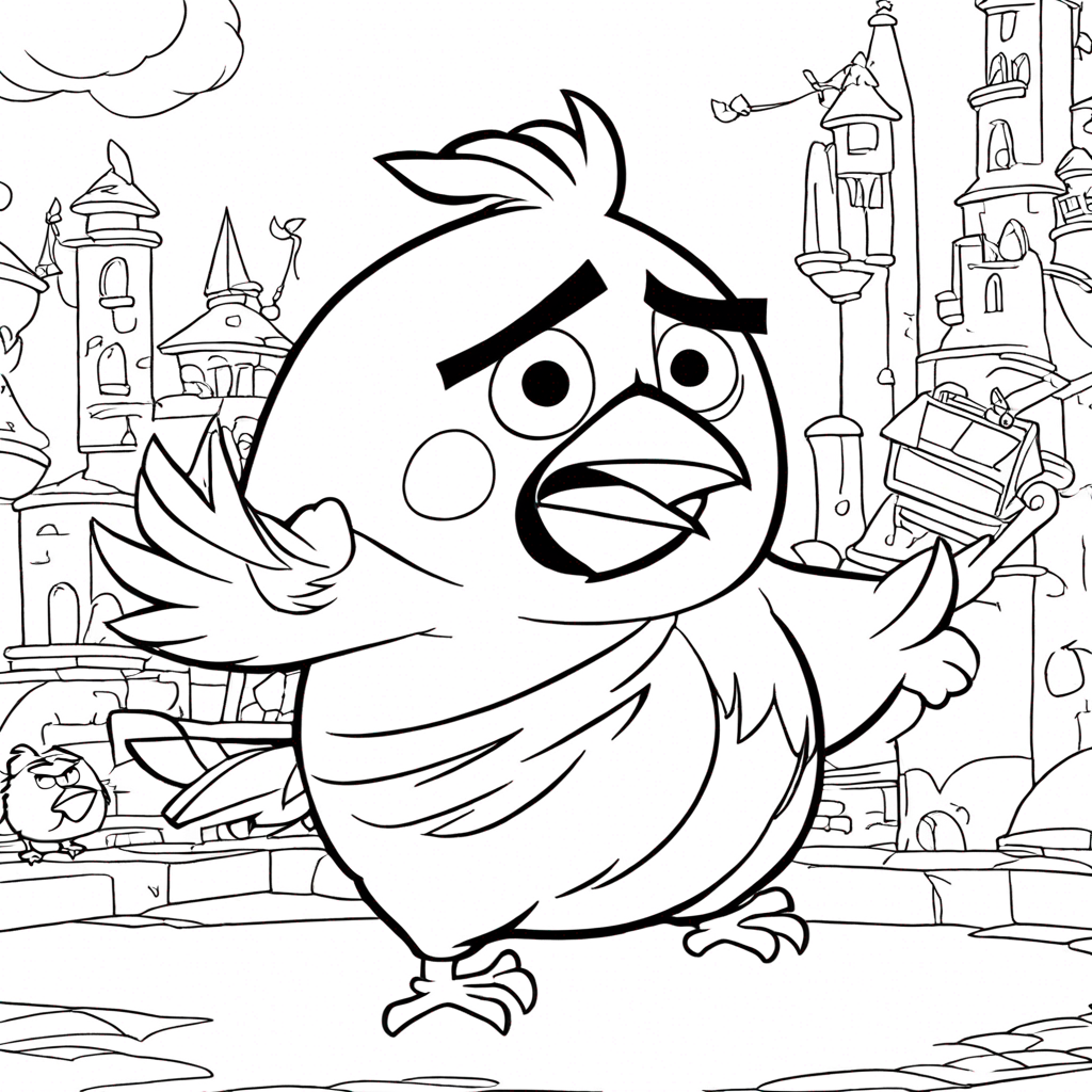 Angry birds movie scene coloring page from bird theme - free printable line art for kids and adults