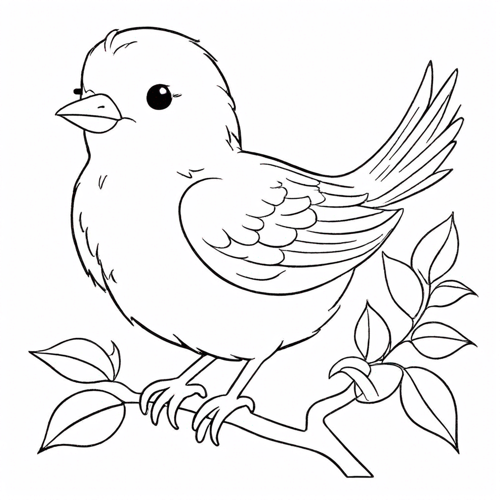 Baby bird coloring page from bird theme - free printable line art for kids and adults