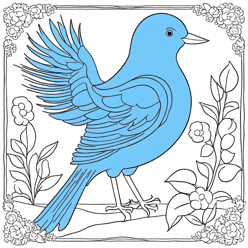 Blue bird coloring page from bird theme - free printable line art for kids and adults