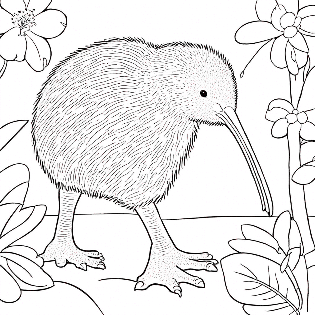 Kiwi bird walking coloring page from bird theme - free printable line art for kids and adults
