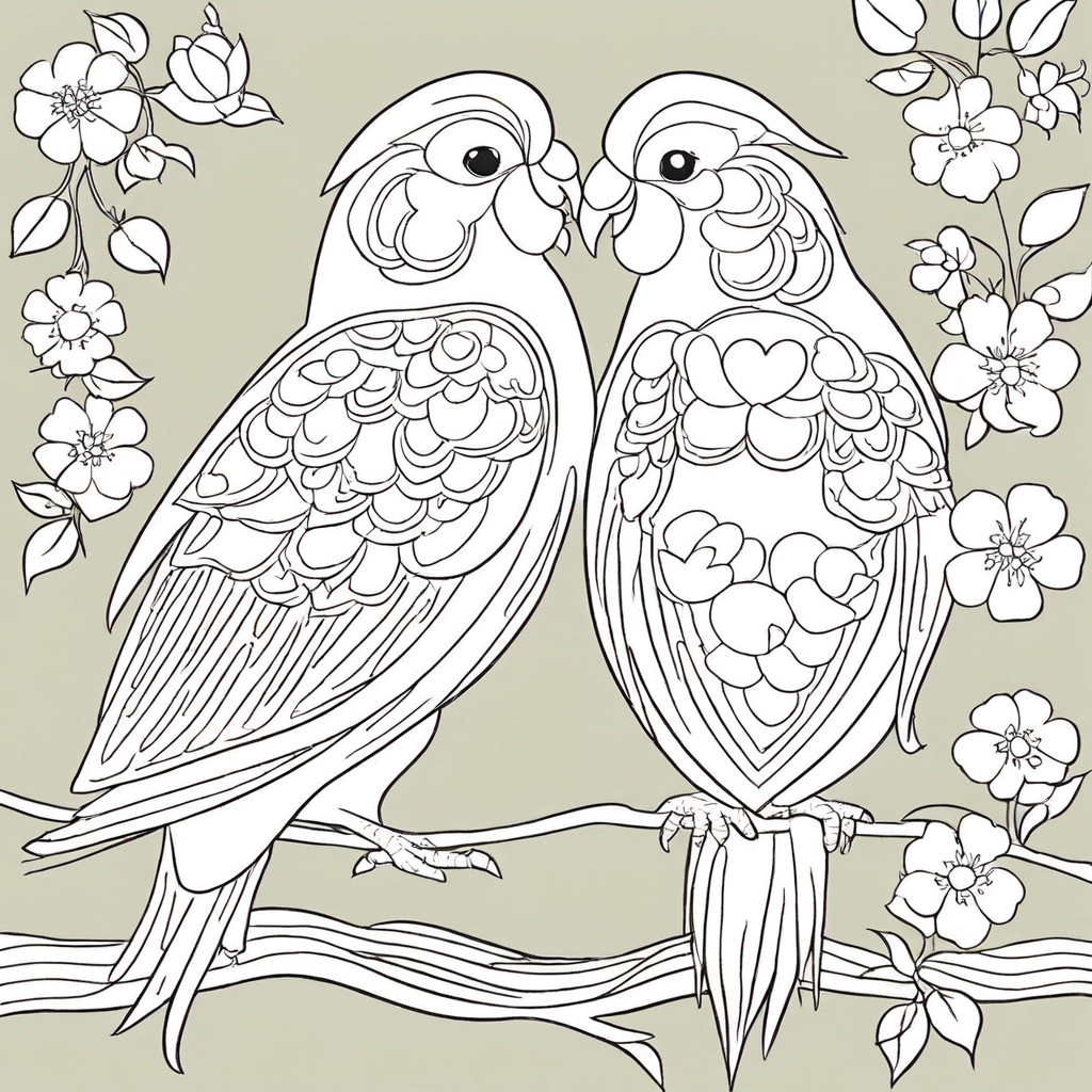 Love birds coloring page from bird theme - free printable line art for kids and adults