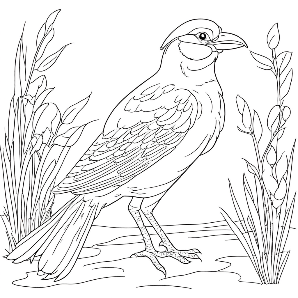 Realistic Bird coloring page from bird theme - free printable line art for kids and adults