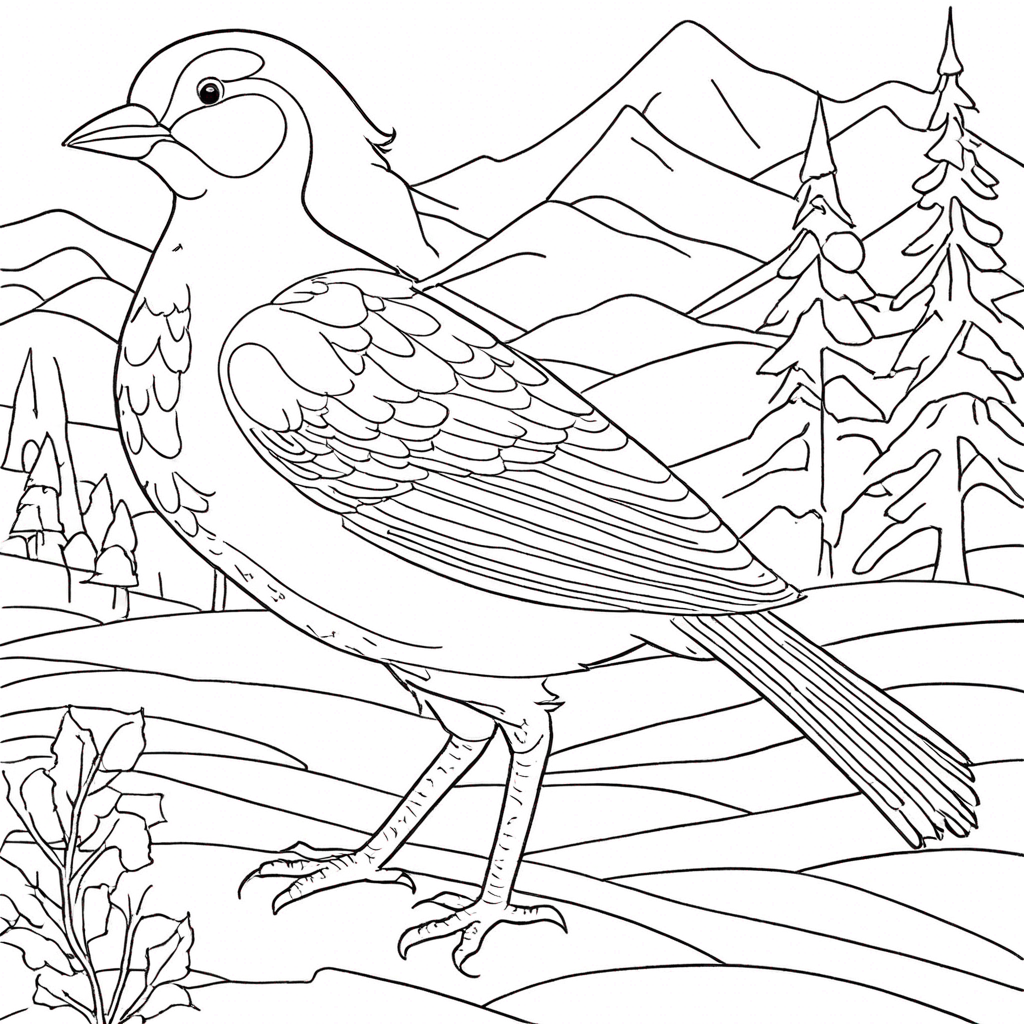 Winter bird coloring page from bird theme - free printable line art for kids and adults