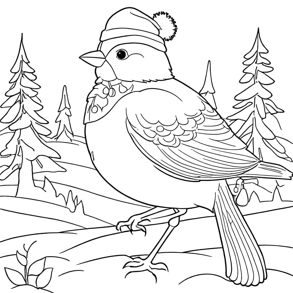 Winter Bird coloring page from bird theme - free printable line art for kids and adults