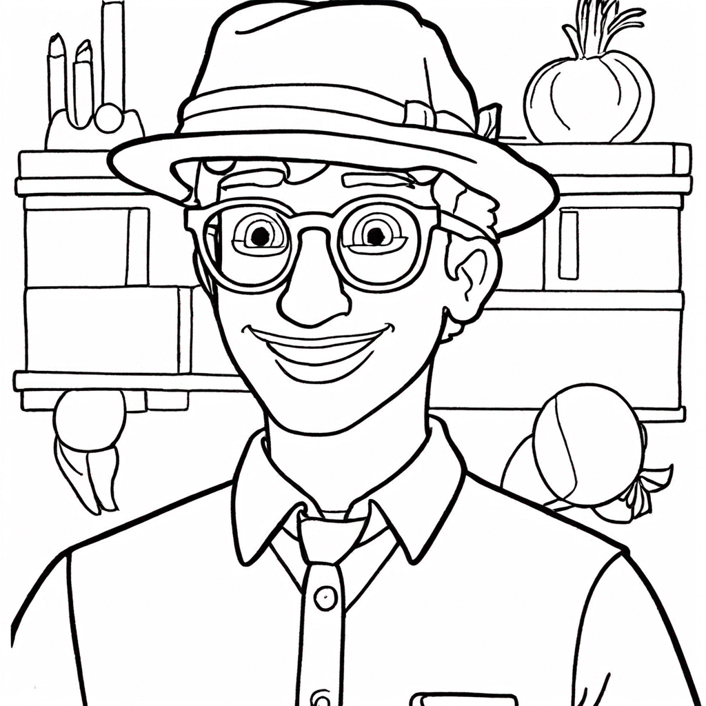 Chapéu e Óculos Icônicos do Blippi coloring page from "Blippi" theme - free printable line art for kids and adults