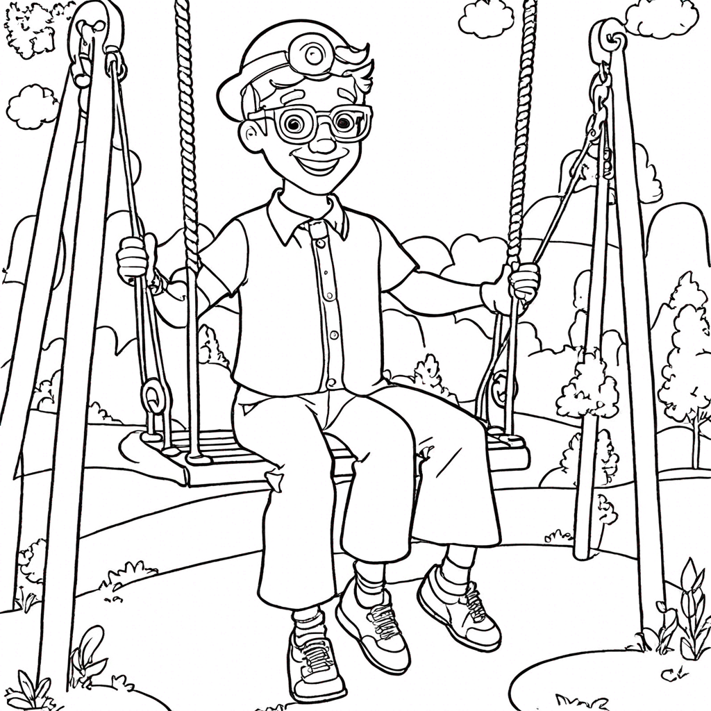 Blippi No Parque Em Um Balanço coloring page from "Blippi" theme - free printable line art for kids and adults