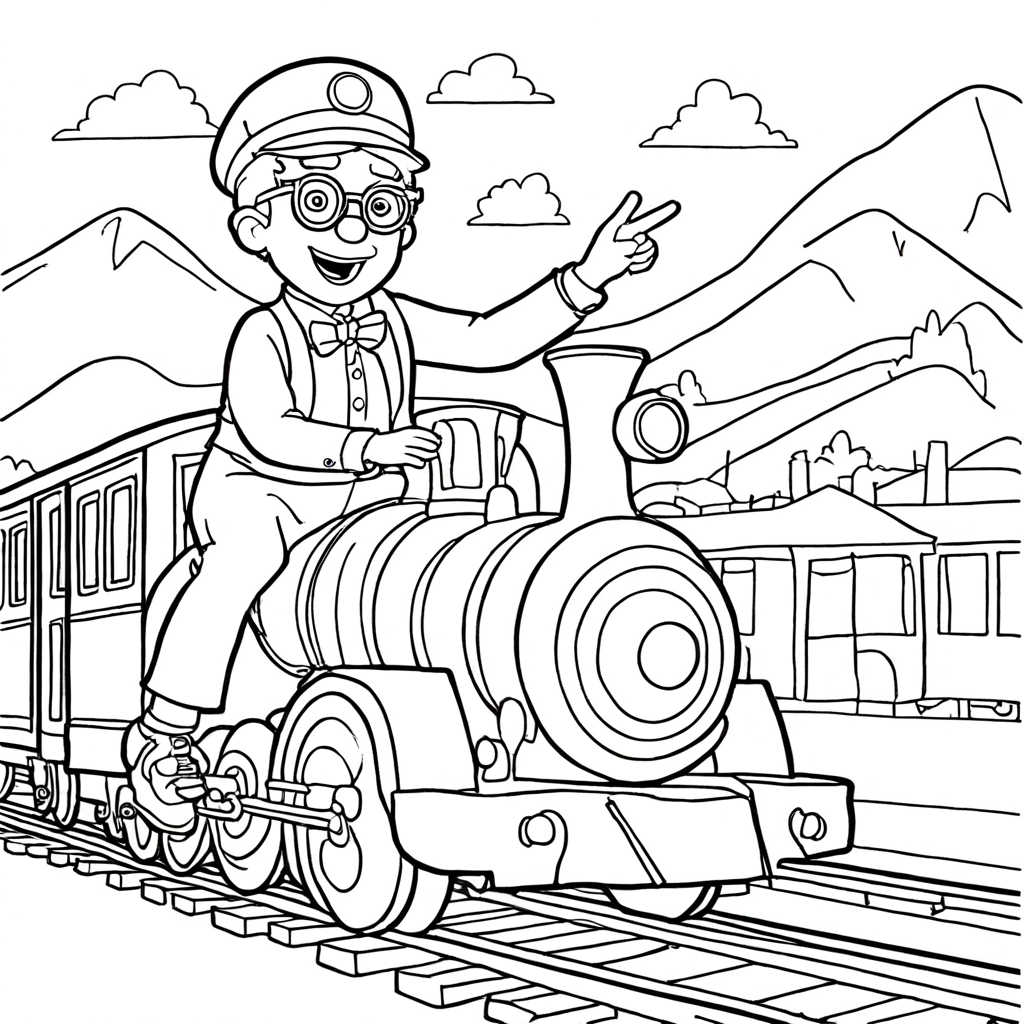 Blippi Conduzindo Um Trem Nos Trilhos coloring page from "Blippi" theme - free printable line art for kids and adults