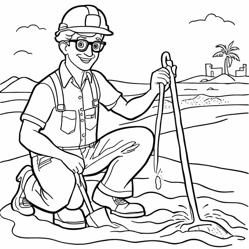 Blippi Digging In The Sand coloring page from "Blippi" theme - free printable line art for kids and adults