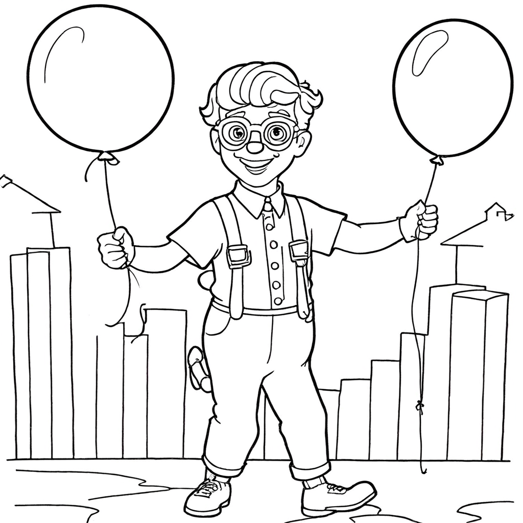 Blippi Segurando Um Grande Balão coloring page from "Blippi" theme - free printable line art for kids and adults