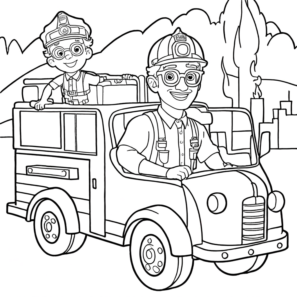 Blippi No Caminhão De Bombeiros coloring page from "Blippi" theme - free printable line art for kids and adults
