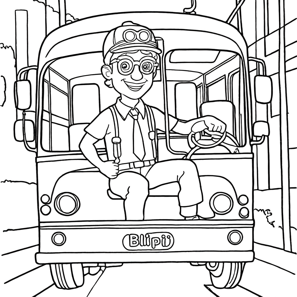 Blippi In The Driver 39 s Seat Of A Bus coloring page from "Blippi" theme - free printable line art for kids and adults