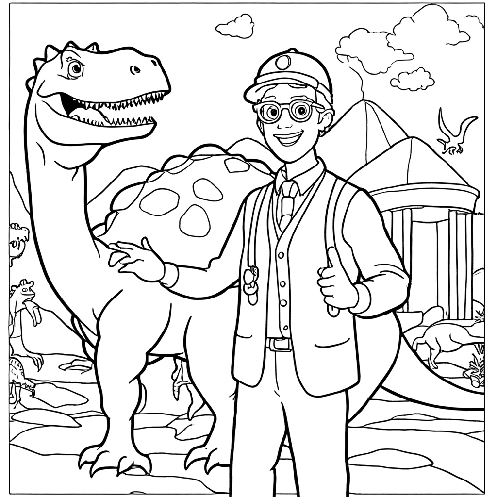 Blippi Dentro de um Museu de Dinossauros coloring page from "Blippi" theme - free printable line art for kids and adults