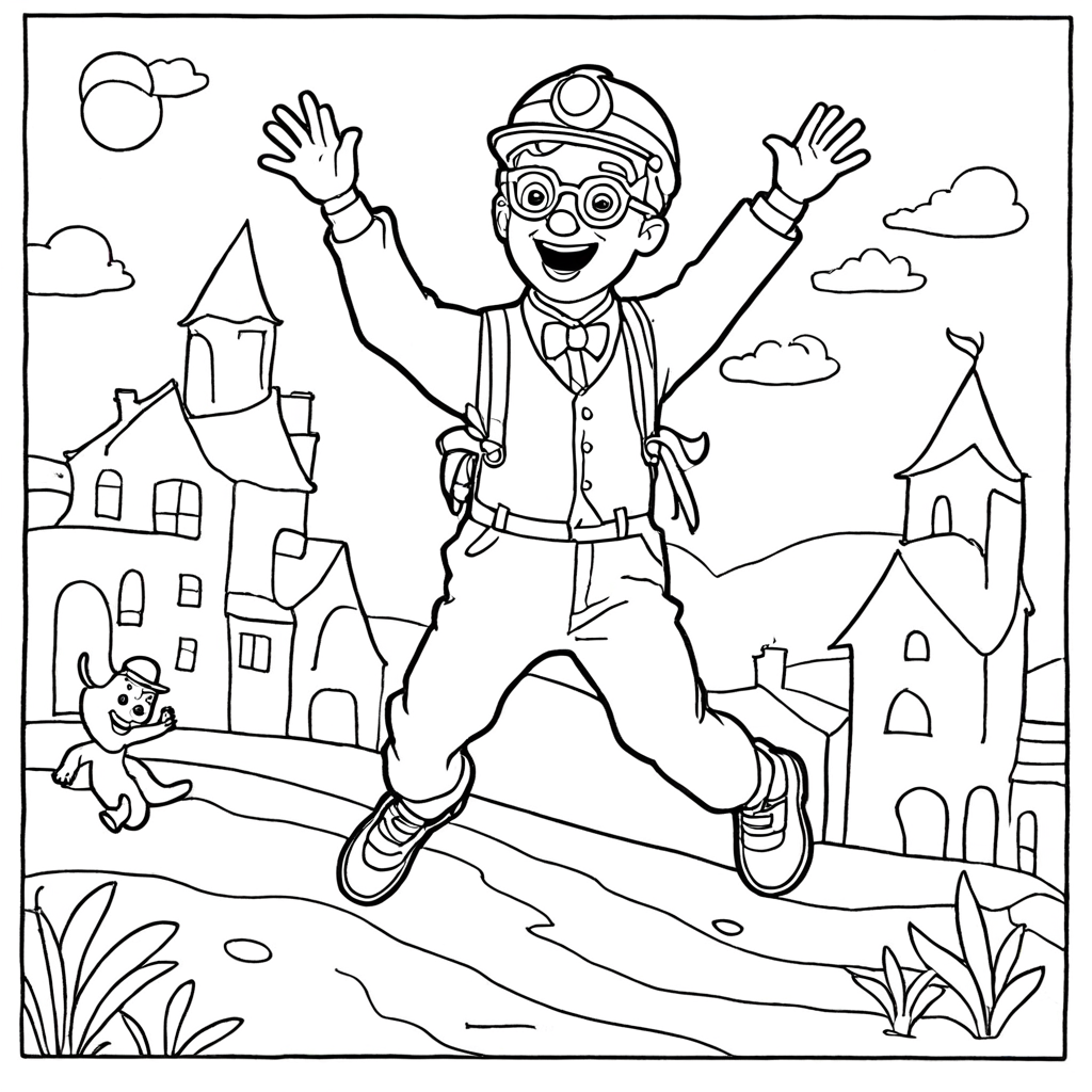 Blippi Pulando de Alegria coloring page from "Blippi" theme - free printable line art for kids and adults