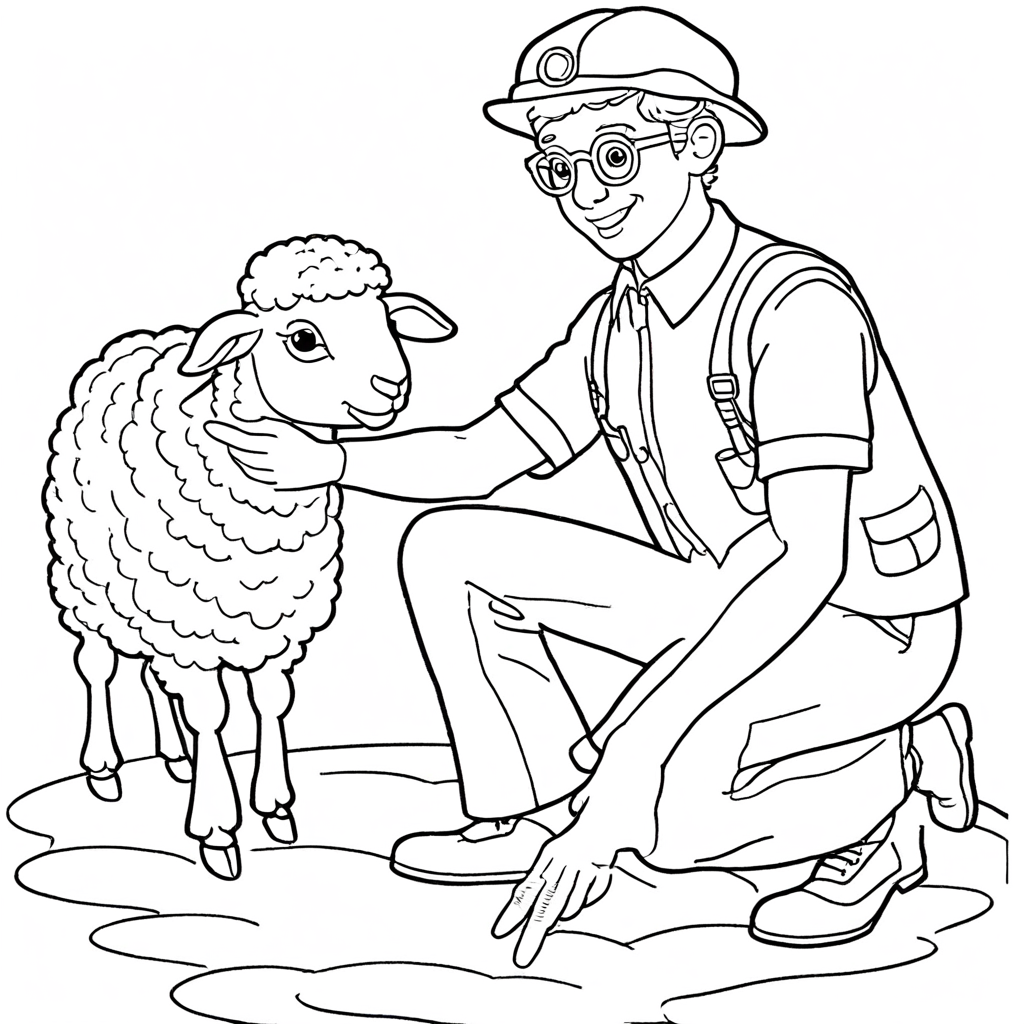 Blippi Acariciando Uma Ovelha Gentil coloring page from "Blippi" theme - free printable line art for kids and adults