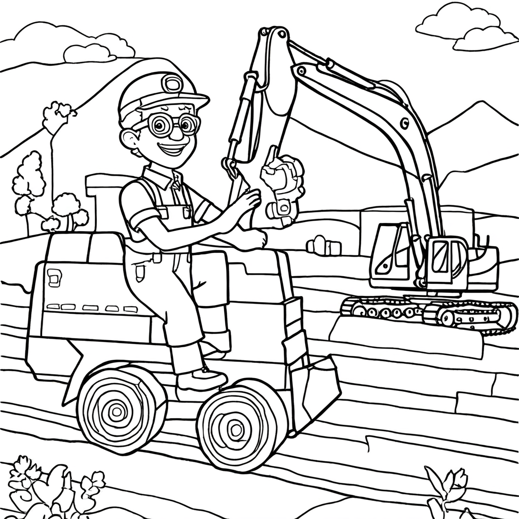 Blippi Canta A Música da Escavadeira coloring page from "Blippi" theme - free printable line art for kids and adults
