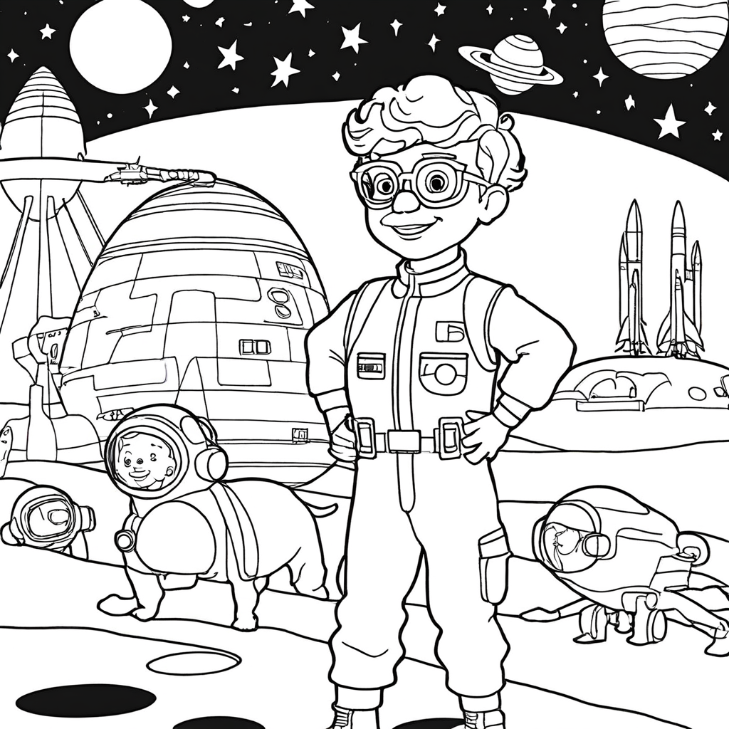 Blippi Visitando um Centro Espacial coloring page from "Blippi" theme - free printable line art for kids and adults