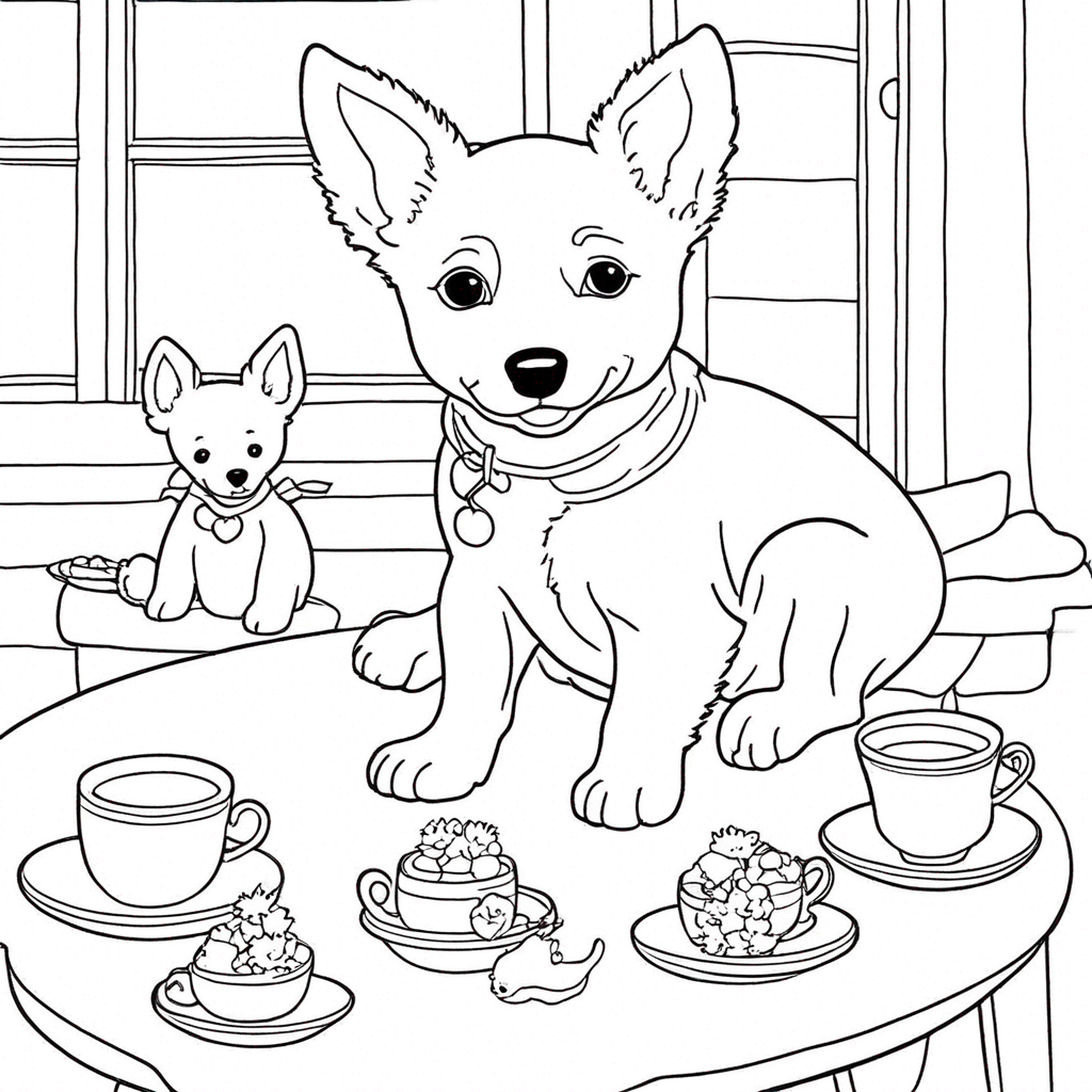 "bluey Tea Party Fun Time" coloring page from bluey theme - free printable line art for kids and adults