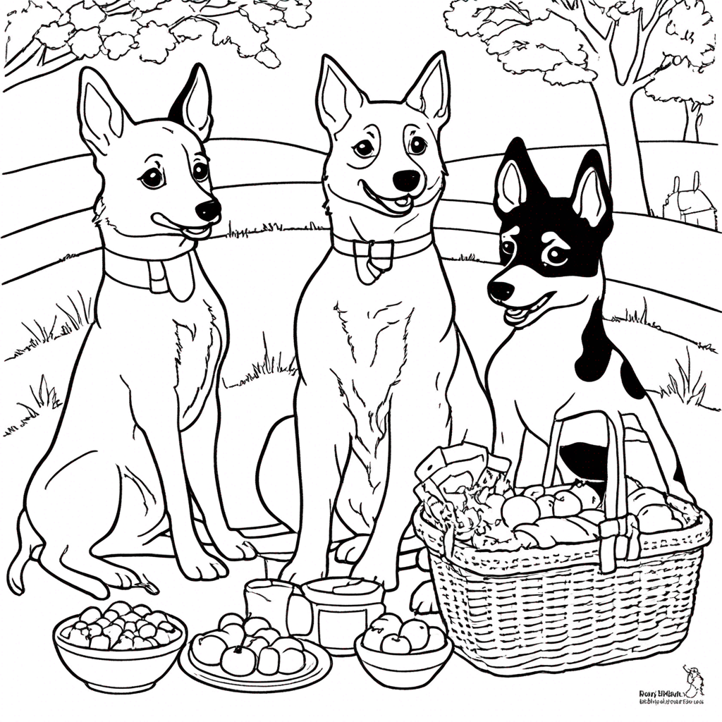 "Bluey Family Picnic Adventure" coloring page from bluey theme - free printable line art for kids and adults
