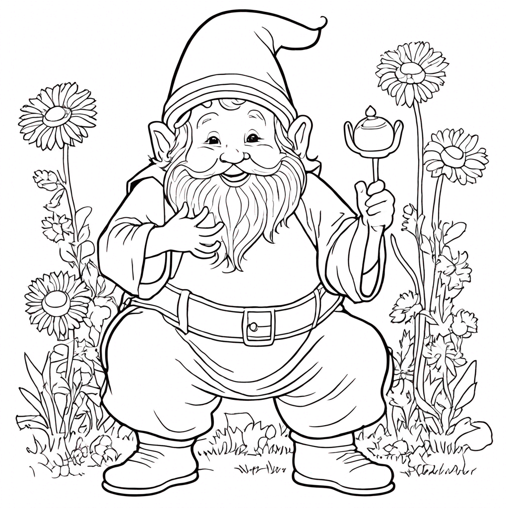 Gnome Planting Butterfly Flower Garden coloring page from butterfly theme - free printable line art for kids and adults