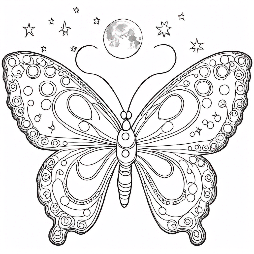 Butterfly With Celestial Moon Phases coloring page from butterfly theme - free printable line art for kids and adults