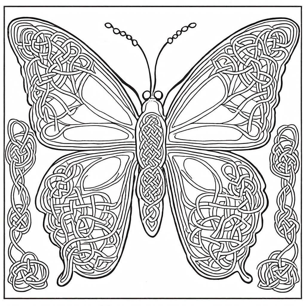 Butterfly With Celtic Knot Borders coloring page from butterfly theme - free printable line art for kids and adults