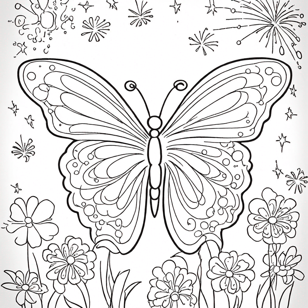 Butterfly With Firework Burst Wings coloring page from butterfly theme - free printable line art for kids and adults