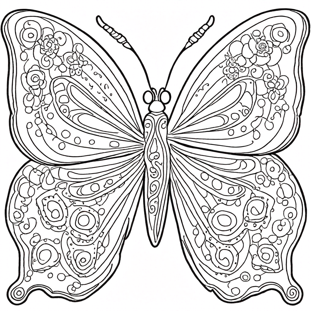 Butterfly With Intricate Tribal Patterns coloring page from butterfly theme - free printable line art for kids and adults