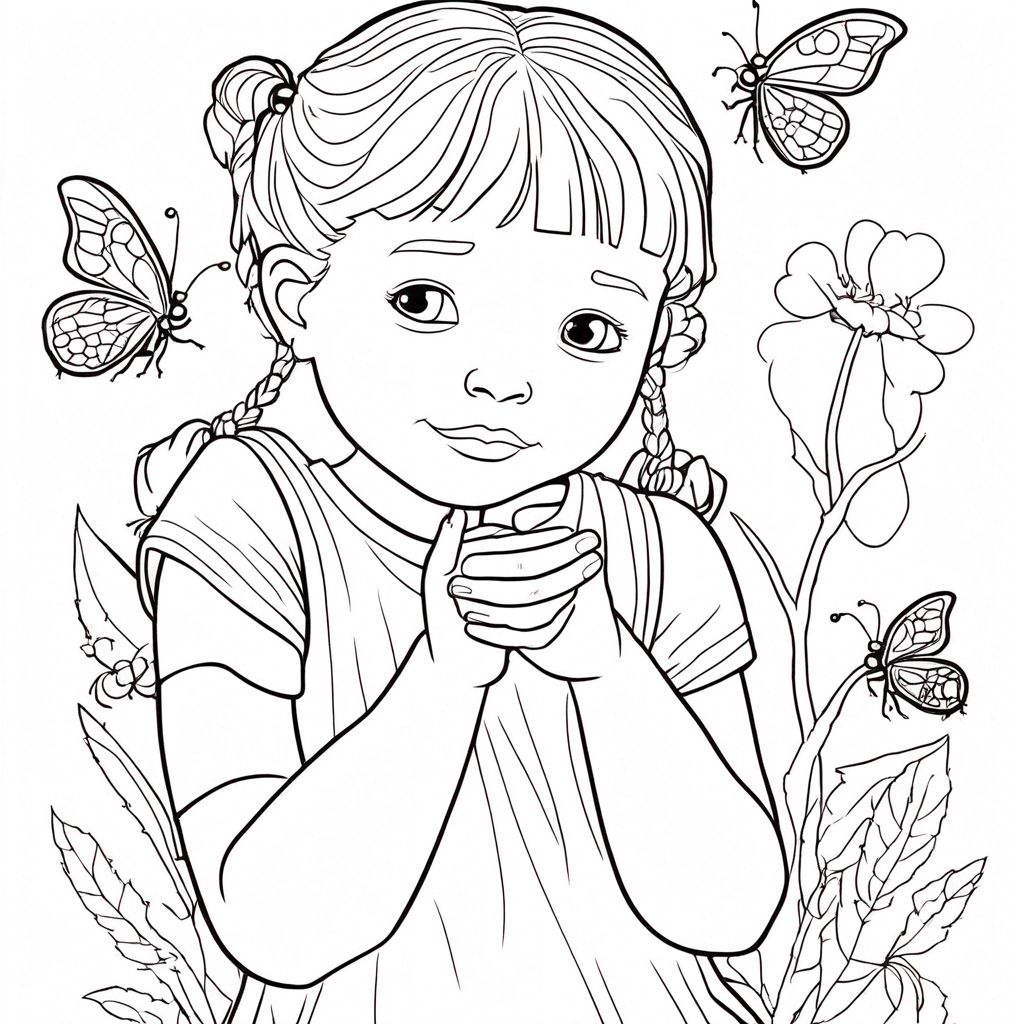 Curious Butterfly and the Chrysalis coloring page from butterfly theme - free printable line art for kids and adults