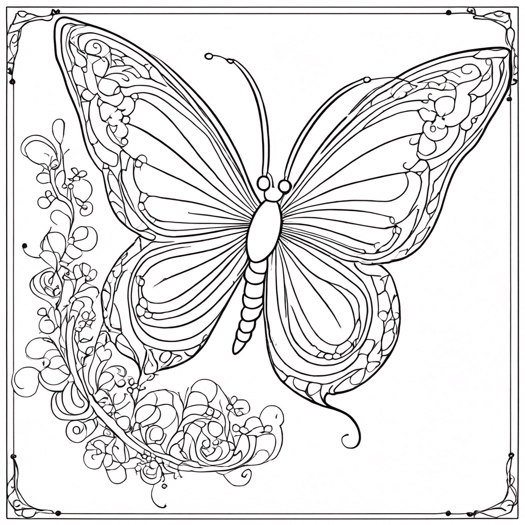 "Lumiflora's Enchanted Butterfly Flight" coloring page from butterfly theme - free printable line art for kids and adults