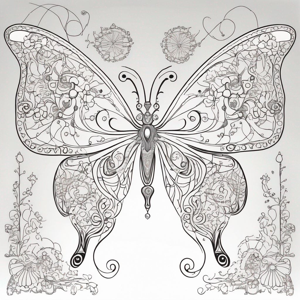 "Luna the Butterfly and Nectar" coloring page from butterfly theme - free printable line art for kids and adults