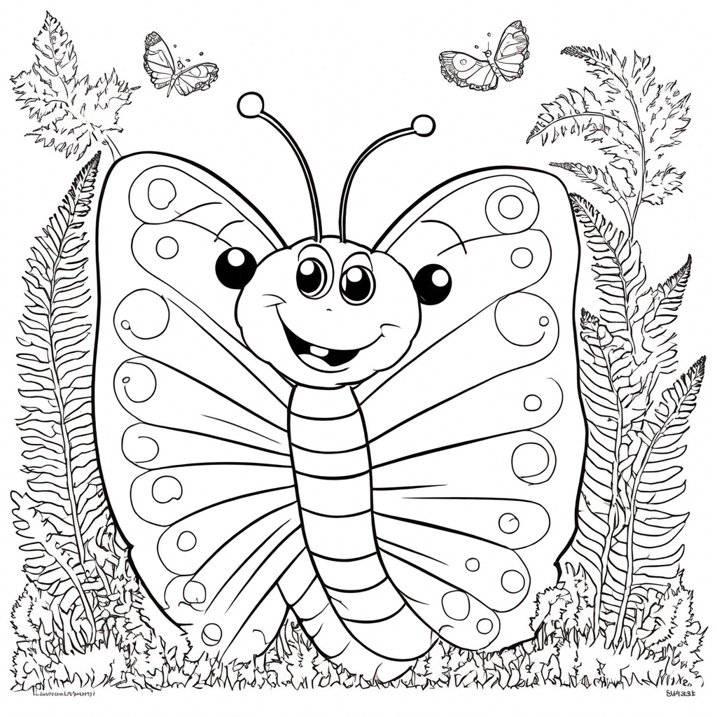 "Whimsical Butterfly Garden Hide-and-Seek" coloring page from butterfly theme - free printable line art for kids and adults