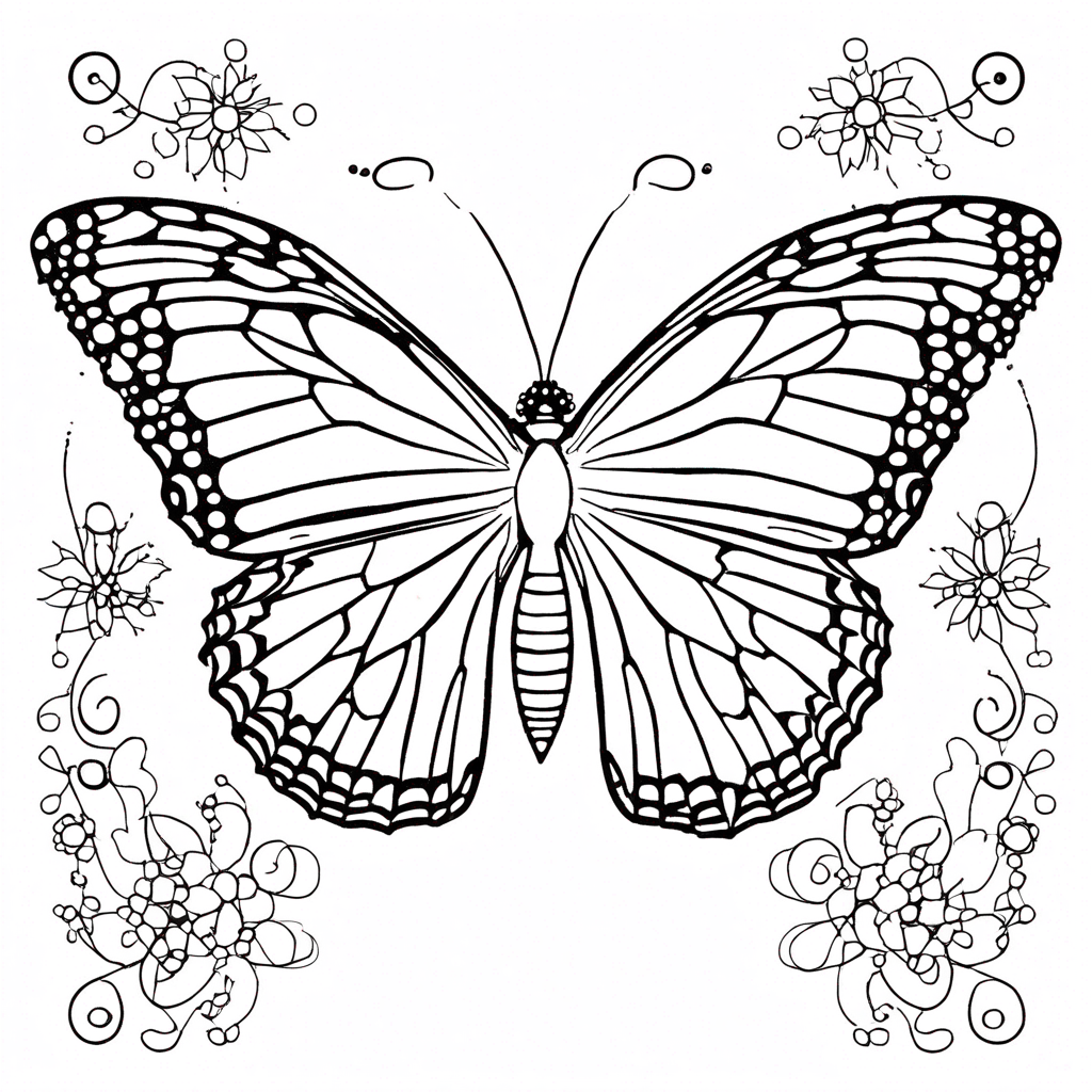 Monarch Butterfly Guiding Caterpillar Journey coloring page from butterfly theme - free printable line art for kids and adults