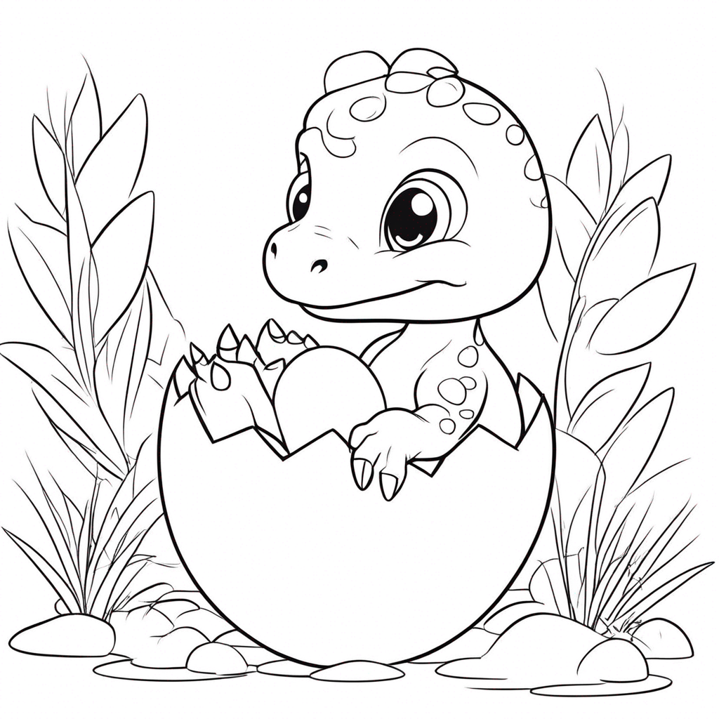 Baby Dino Hatching from Egg coloring page from dinosaur theme - free printable line art for kids and adults