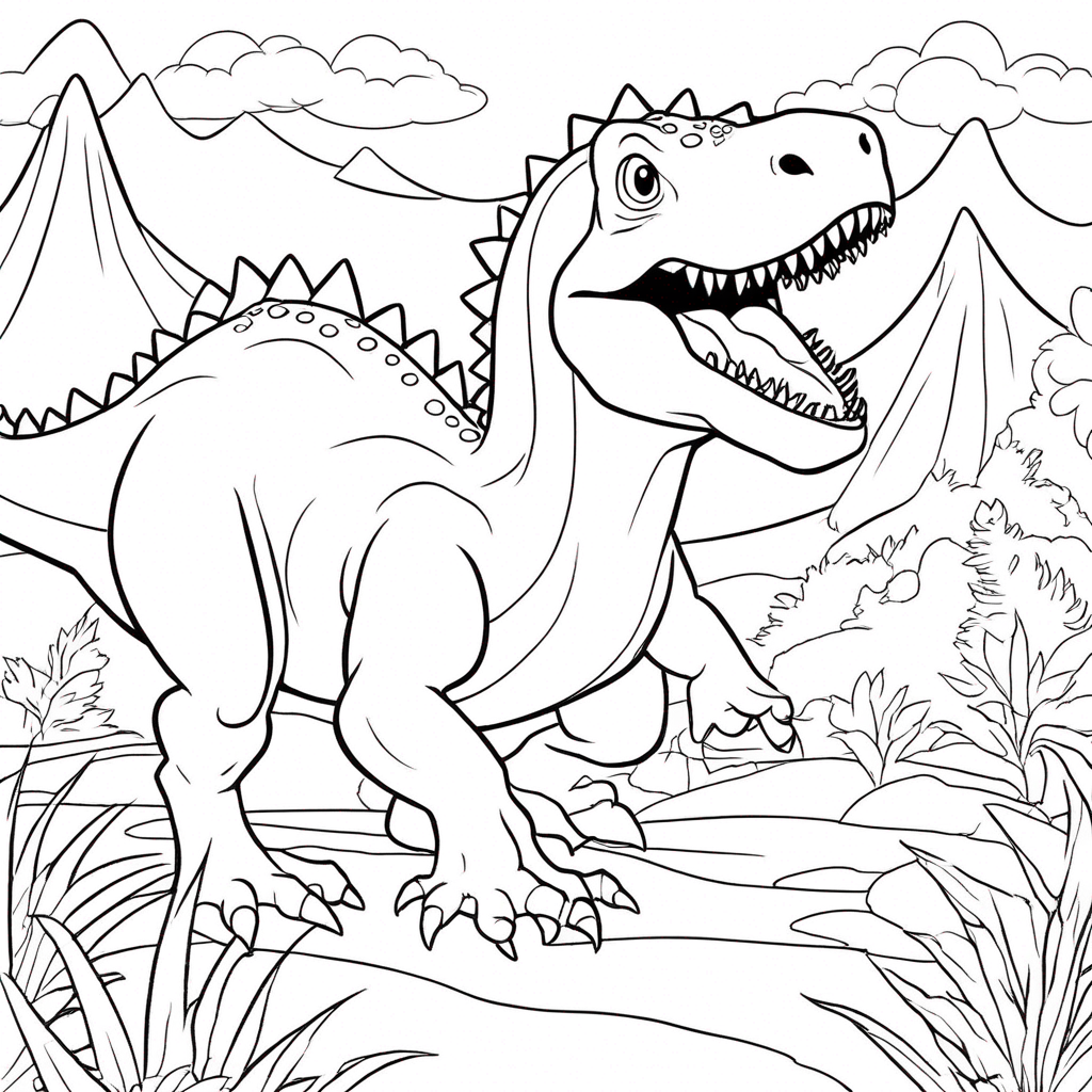 Roaring Dinosaur Jungle Exploration coloring page from dinosaur theme - free printable line art for kids and adults