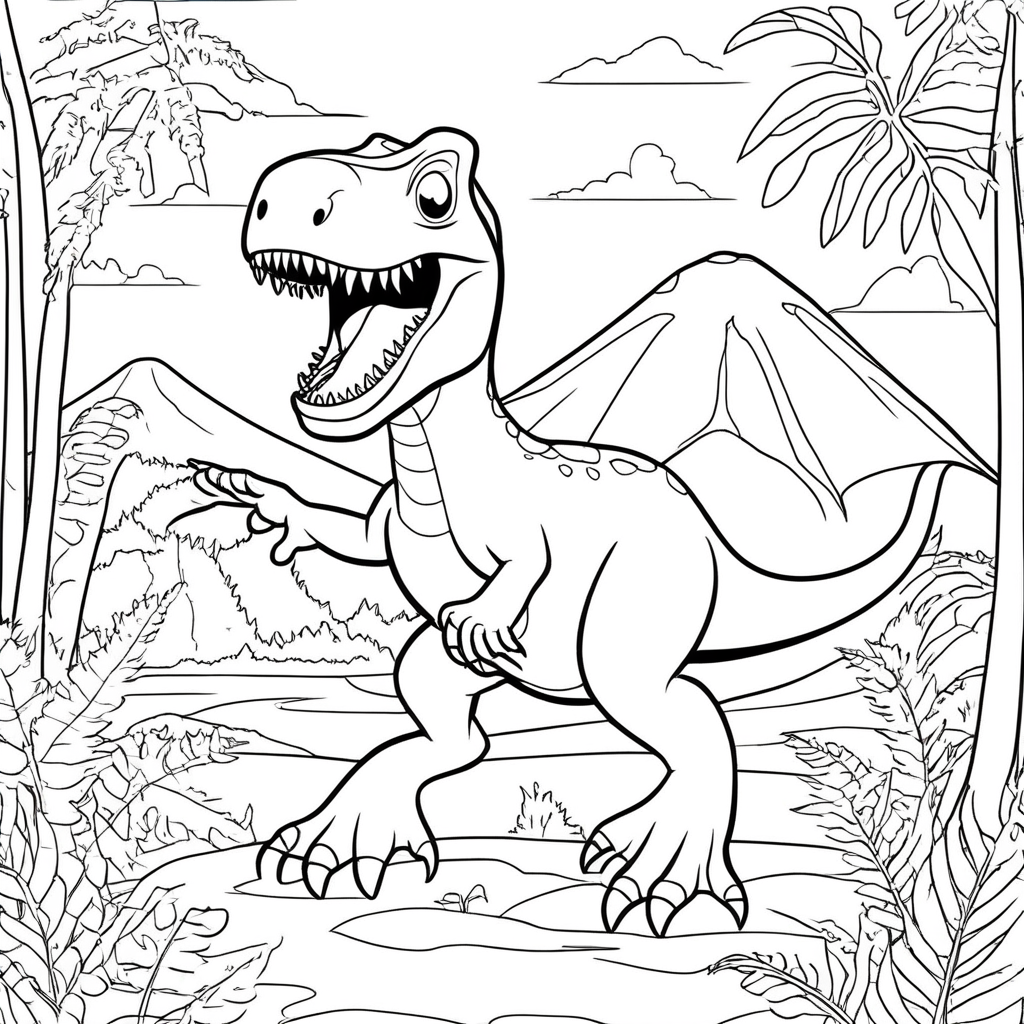 Dinosaur Roaring in Prehistoric Forest coloring page from dinosaur theme - free printable line art for kids and adults