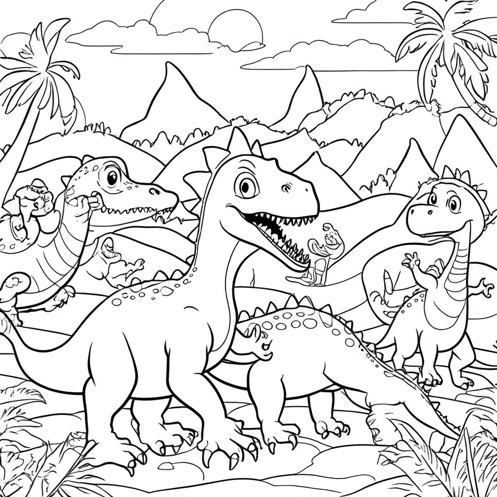 Dinosaur Roaring in Prehistoric Forest coloring page from dinosaur theme - free printable line art for kids and adults
