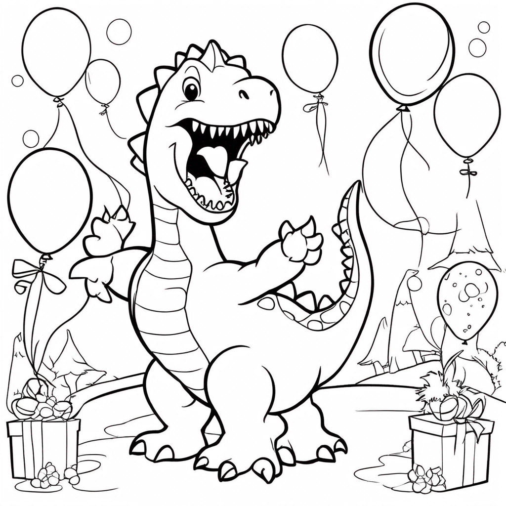 Dinosaur Balancing on Party coloring page from dinosaur theme - free printable line art for kids and adults
