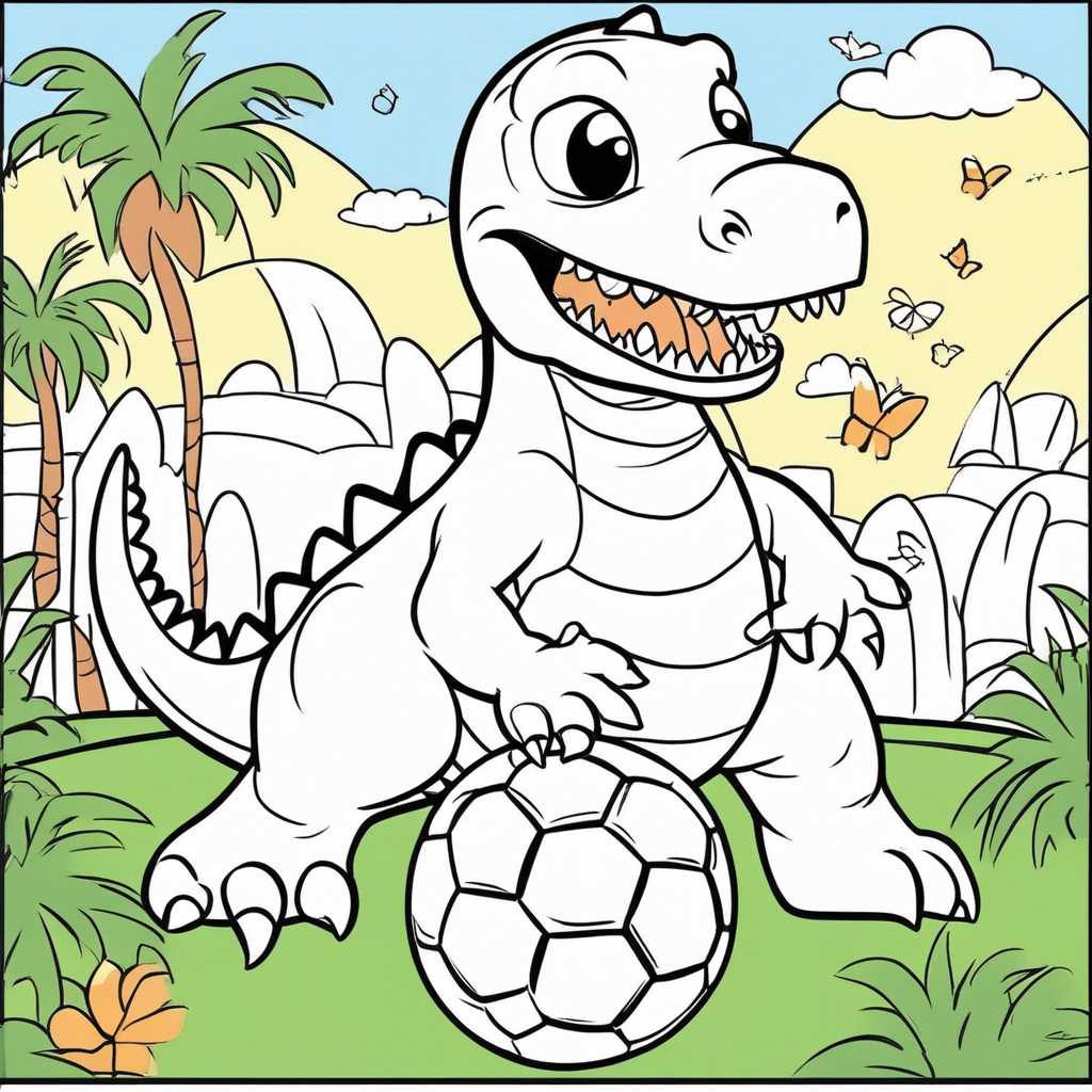 "Dinosaur Racing in Jungle" coloring page from dinosaur theme - free printable line art for kids and adults