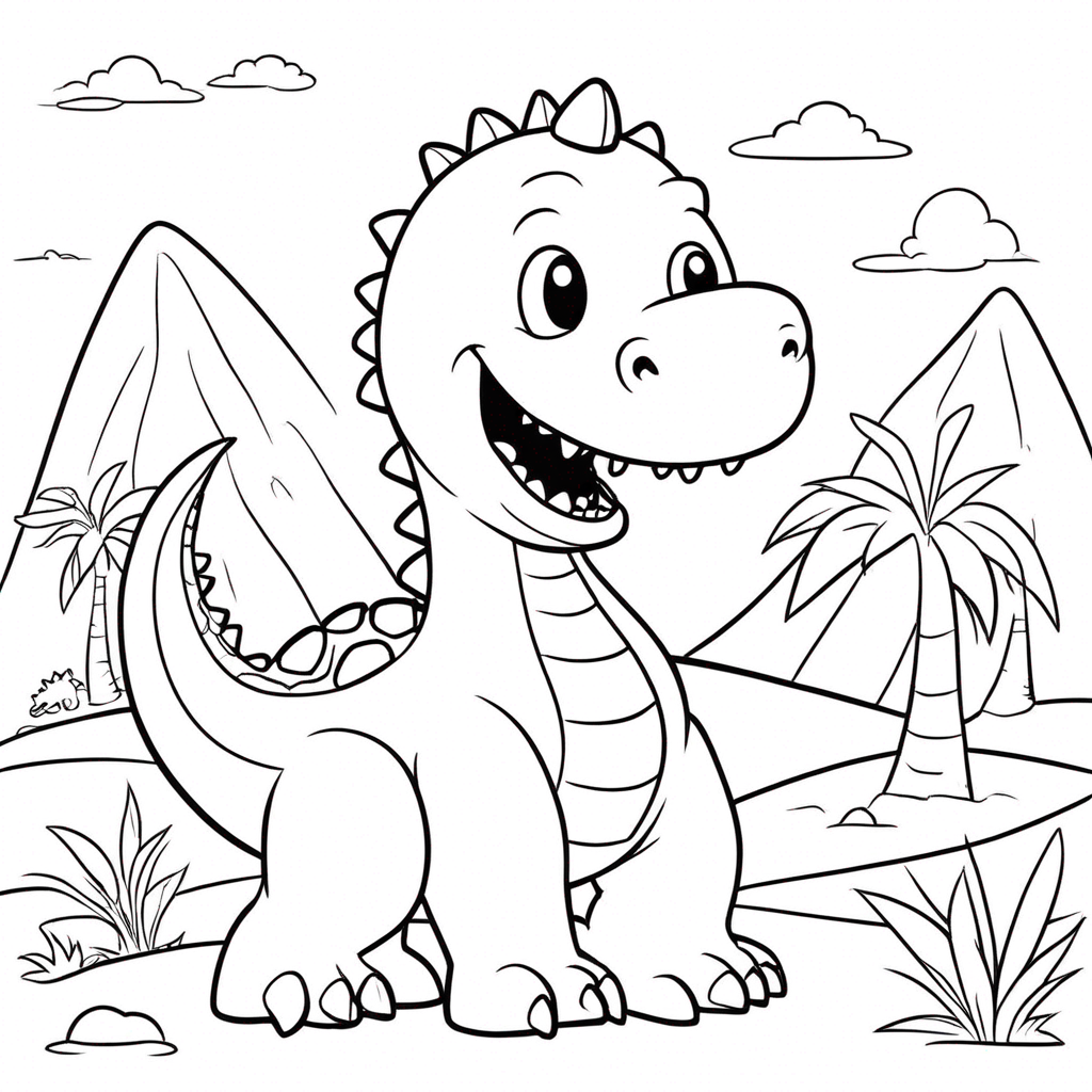 Friendly Dinosaur Roaring in Jungle coloring page from dinosaur theme - free printable line art for kids and adults
